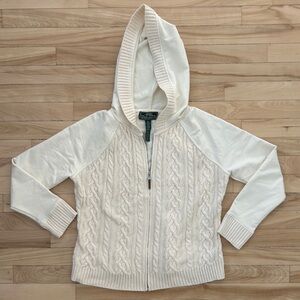 Lauren Ralph Lauren Active Cable Knit Zip Up Hooded Sweater Women’s Medium *Read